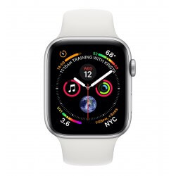 Apple Watch S4. Bracelet sport blanc. Vue de face.