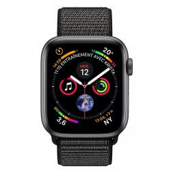 Apple Watch S4. Bracelet métal sport noir. Vue de face.
