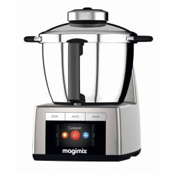 Robot cuiseur Magimix Cook expert. Couleur chrome mat. Vue de profil.