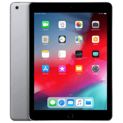 Tablette Apple iPad 6 4G. De couleur gris sidéral. Vues recto et verso.