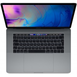 Ordinateur portable Apple. Macbook pro 15 pouces avec touchbar. Couleur gris sidéral. Vue de dessus.