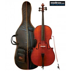 Pack violoncelle 3/4 GEWA, set allegro avec étui et son archet. Vue de face