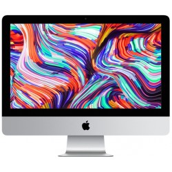 Ordinateur fixe Apple iMac 21.5 pouces. Couleur Gris. Vue de face, fond d'écran.